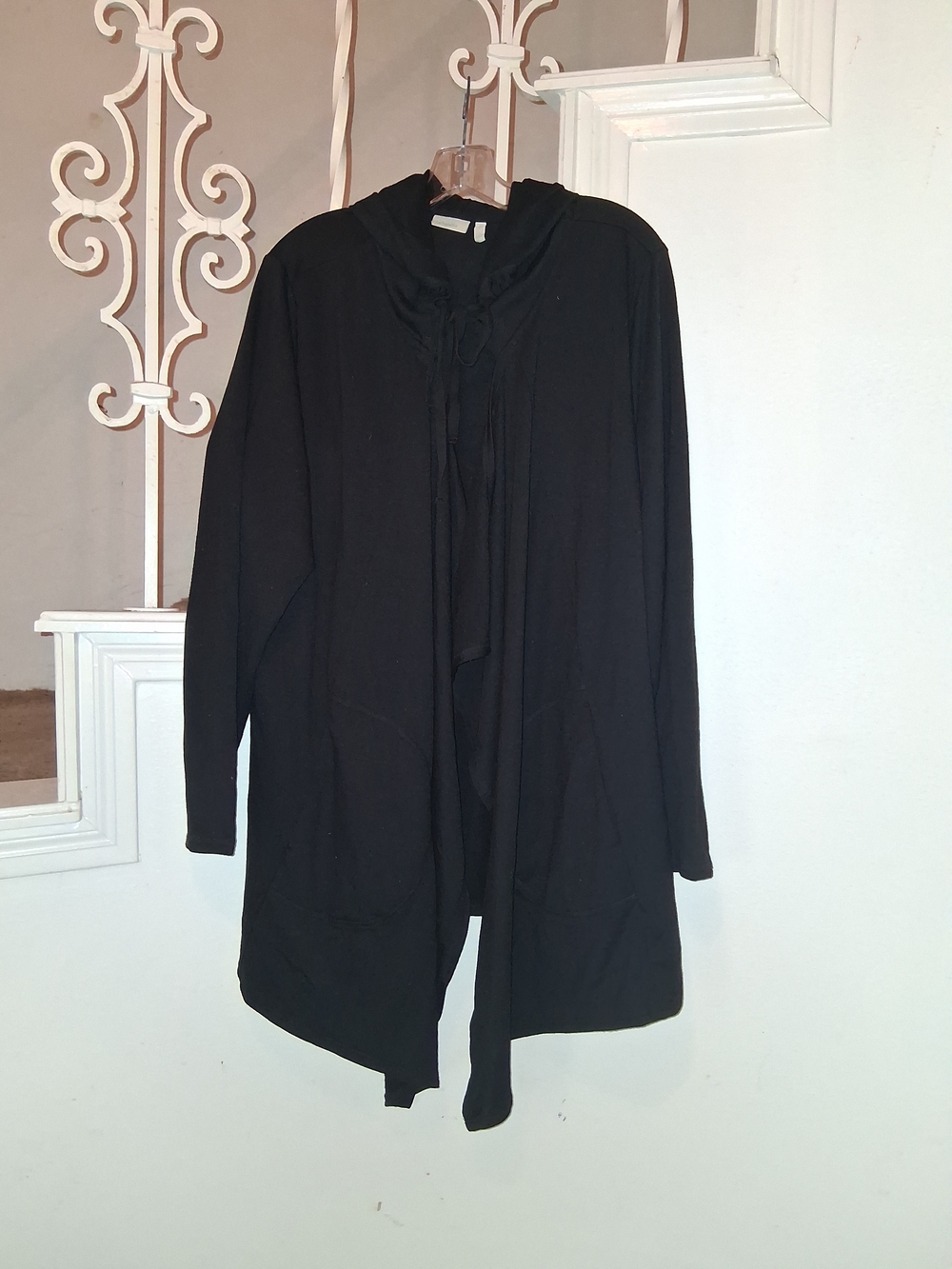 Black Women's Open-Front Hooded Jacket